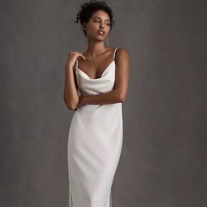 BHLDN Satin Cowl-Neck Midi Slip Dress - Size 0
